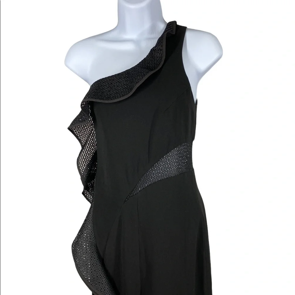 JONATHAN SIMKHAI One Shoulder Ruffle Diamond Mesh Jumpsuit